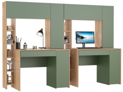 Стол комп. Комфорт 12.71+компьютерный стол Комфорт 12.71, гикори рокфорд натуральный/дымчатый зелёный