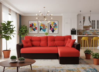 Диван-еврокнижка угловой Амстердам, 160х200, велюр/экокожа красный