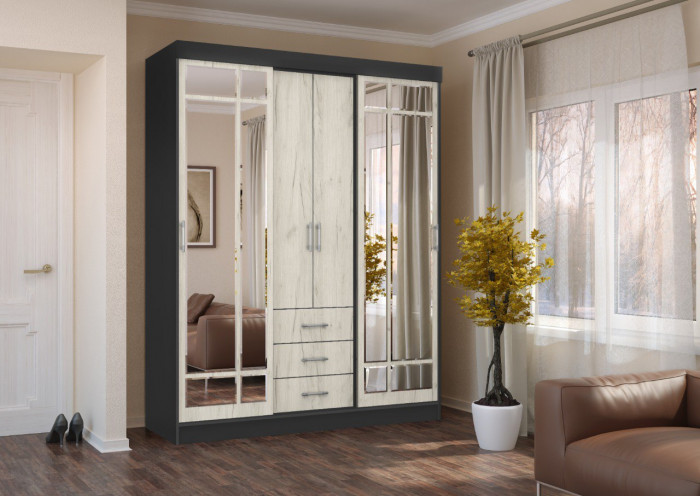 Шкаф-купе Маэстро (Графит, Дуб Крафт Белый)