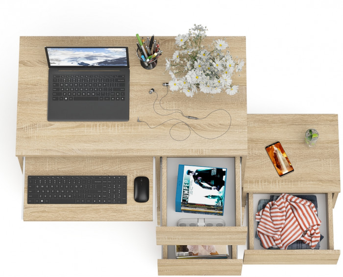 Мори компьютерный стол МС-6 правый + Тумба ТМП400.1, дуб сонома