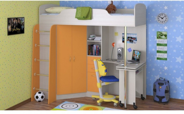 Детская кровать-чердак Теремок-1, Дуб молочный / О