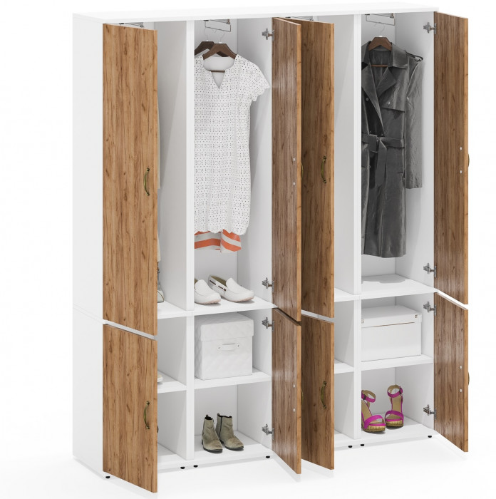 Лидер-8 Пенал МД 21Б 4 шт., цвет белый шагрень/крафт золото, ШхГхВ 160х37,5х190 см., универсальная сборка