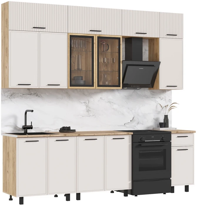 Модульная кухня Бьянка 2,6м, Дуб крафт/Кашемир