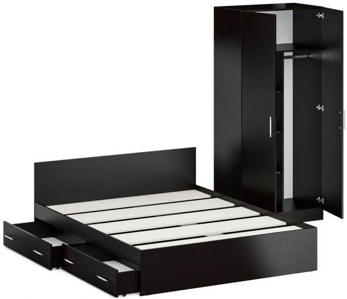 Кровать с ящиками 1600 + Шкаф 2-х створчатый Стандарт, венге