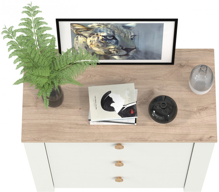 Джастин 16.228.03 Комод, цвет белый шагрень/дуб белый эксклюзив, ШхГхВ 76,6х39,2х75,3 см. (три выдвижных ящика)