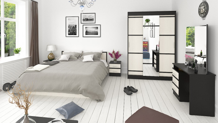 Сакура Кровать с ящиками 1800, цвет венге/дуб лоредо, ШхГхВ 183,5х203,5х80 см., сп.м. 1800х2000 мм., без матраса, основание есть, универсальная сборка