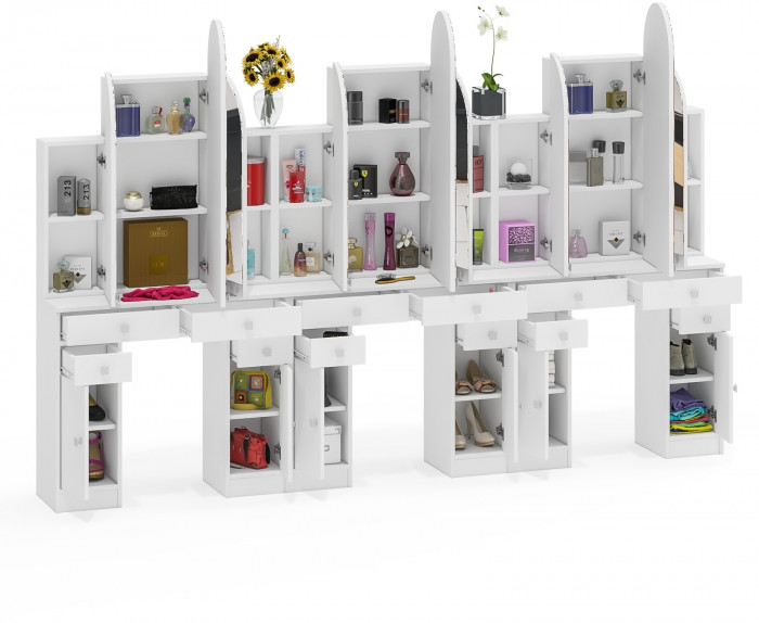 Три туалетных столика Трельяжа МД №2, цвет белый шагрень, ШхГхВ 270х31х178 см. (Трельяж (Туалетный столик № 2))