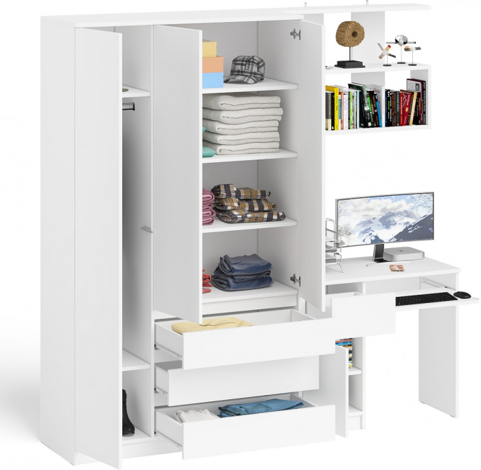 Мори компьютерный стол МС-1 левый + Шкаф МШ1200.1 + Полка 900, белый