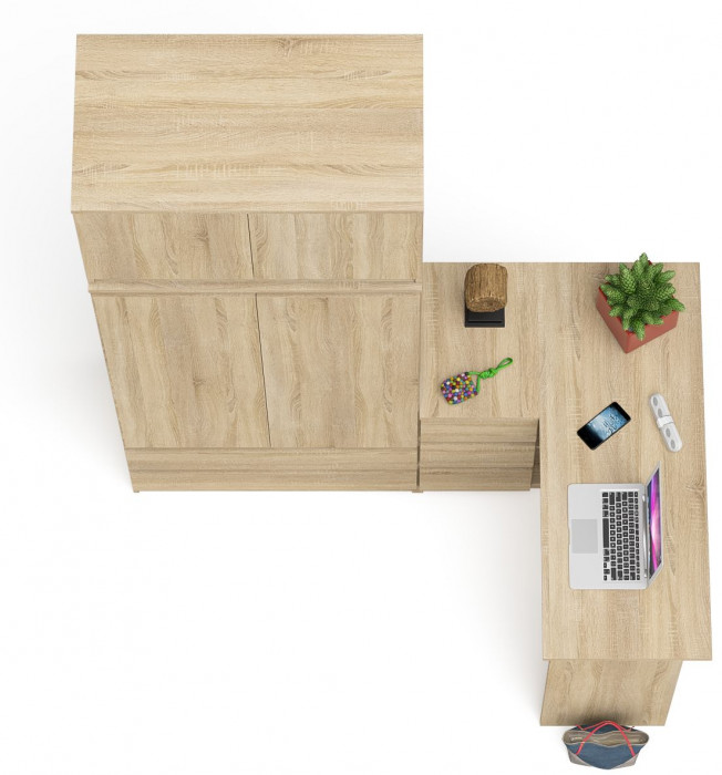 Мори компьютерный стол МС-16 левый + Шкаф МШ900.1 + Антресоль МА900.1, дуб сонома
