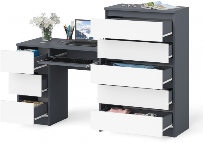 Мори компьютерный стол МС-6 левый + Комод МК700.5, графит/белый