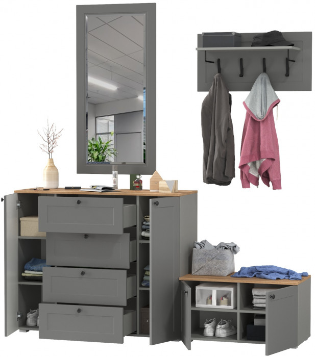 Остин Прихожая 50, серый графит/дуб крафт золотой