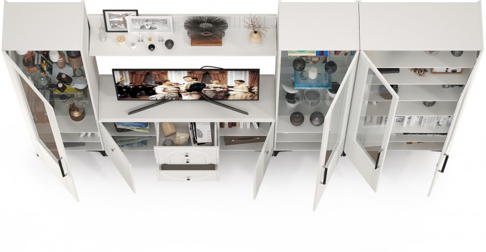 Валенсия Гостиная № 106, ЛДСП белый шагрень/МДФ белый шагрень