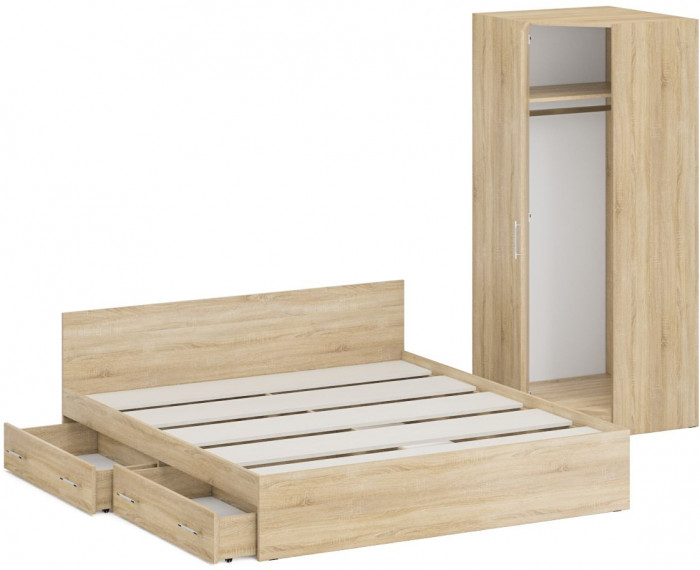 Кровать с ящиками 1800 + угловой шкаф Стандарт, дуб сонома