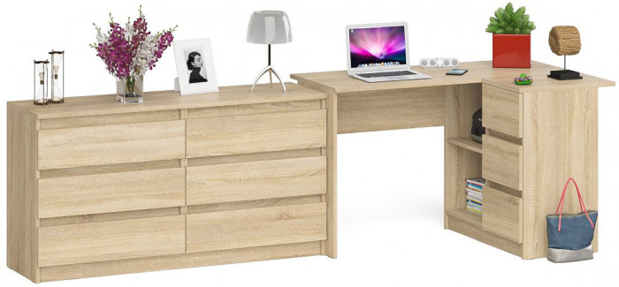 Мори компьютерный стол МС-16 правый + Комод МК1380.6, дуб сонома