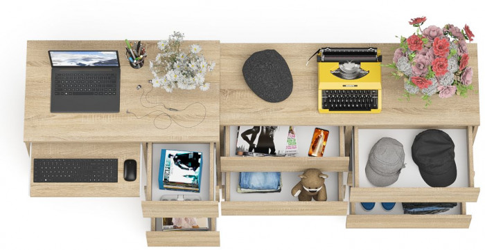 Мори компьютерный стол МС-6 правый + Комод МК1200.6, дуб сонома