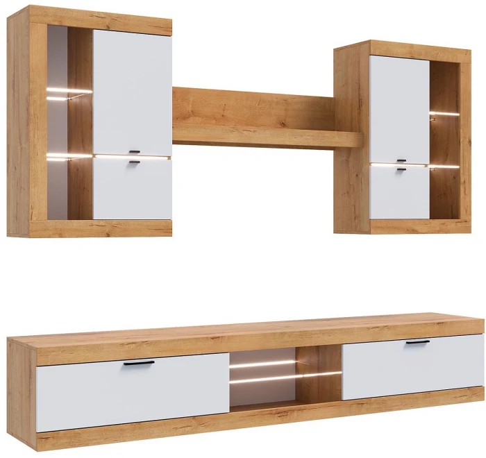 Прага Модульная Гостиная, вариант №3, вотан/Белый глянец