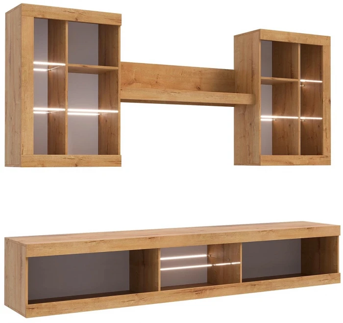 Прага Модульная Гостиная, вариант №3, вотан/Белый глянец