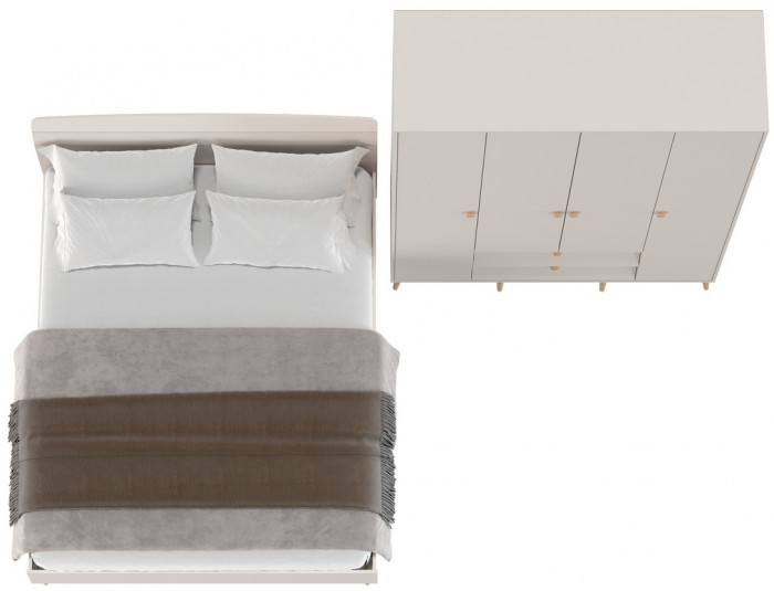 Афина Спальня Кровать 1600 + Шкаф 4-х дверный, цвет кашемир серый, ШхГхВ 164,6х210,2х95,6 + 160х56,3х220 см., сп.м. 1600х2000 мм., б/м, осн. есть