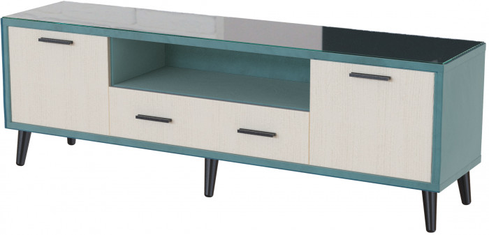 Тумба ТВ интерьерная 1.6 Ланс, бирюза/мдф клен кремовый