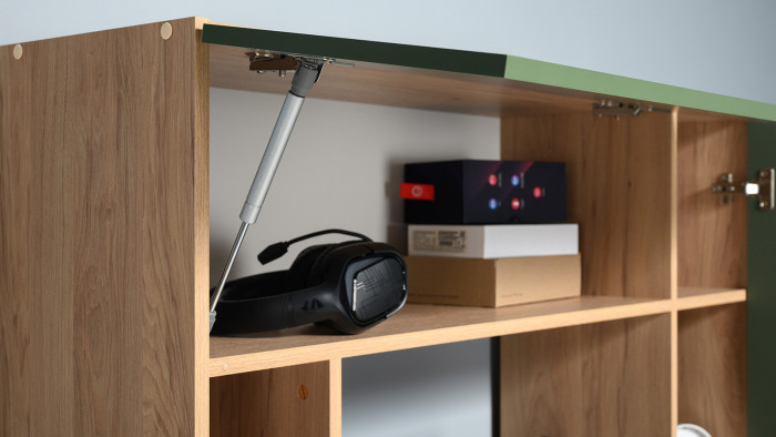 компьютерный стол Комфорт 12.71, гикори рокфорд натуральный/дымчатый зелёный