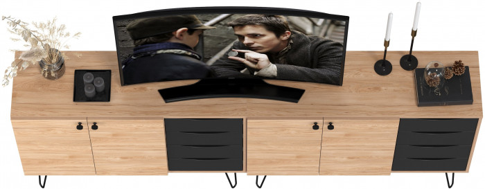 Брюс Комод-тумба 16.233 + Брюс Комод-тумба 16.233, цвет чёрный/Battle rock Santiago, ШхГхВ 226,8х38,3х85,6 см., универсальная сборка