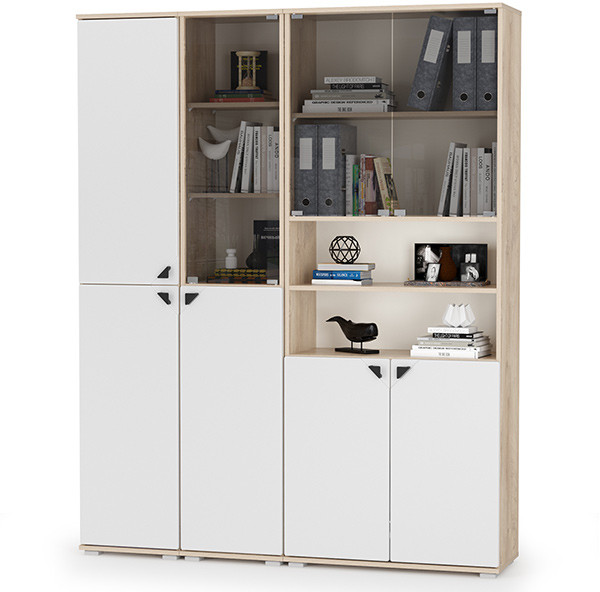 КР100 Бостон № 48, цвет дуб эндгрейн элегантный/фасады МДФ милк рикамо софт, 13.154+13.155+13.156, ШхГхВ 154х35,1х194,4 см., универсальная сборка