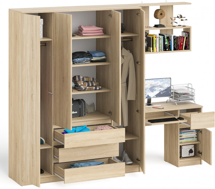 Мори компьютерный стол МС-1 правый + Шкаф МШ1600.1 + Полка 900, дуб сонома