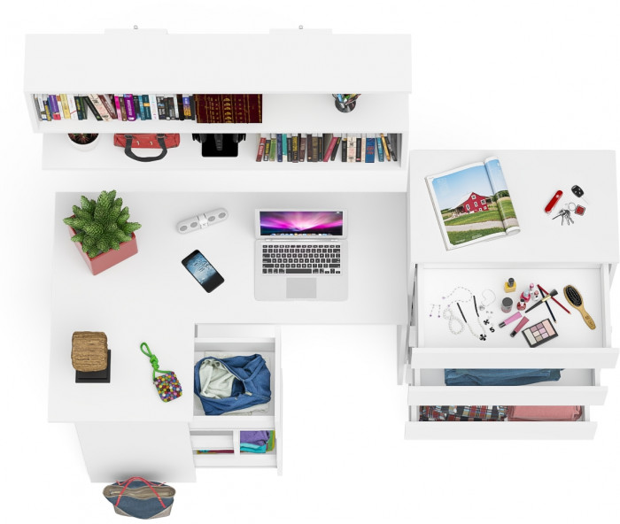 Мори компьютерный стол МС-16 левый + Комод МК700.5 + Полка 1200, белый