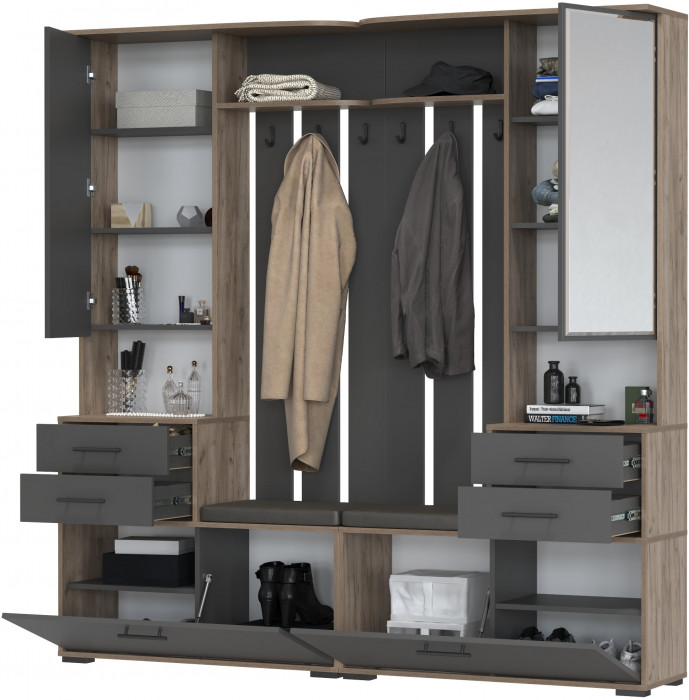Два шкафа с вешалкой Домино 2-3431дкт/граф, цвет дуб крафт табачный/графит, ШхГхВ 200х36х202 см., универсальная сборка