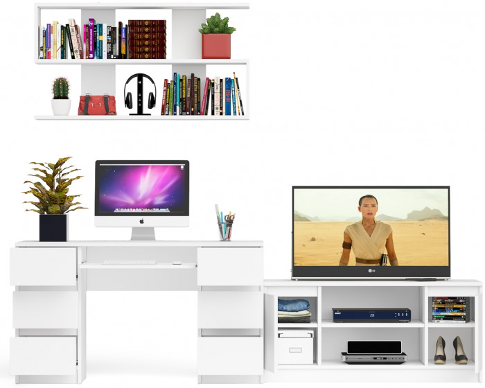 Мори компьютерный стол МС-2 + Тумба МТВ1200.1 + Полка 1200, белый