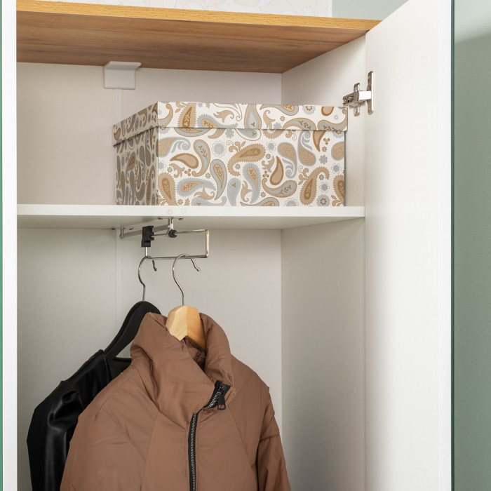 Октава Прихожая 24, цвет белый шагрень/дуб крафт золотой/фасады МДФ белый шагрень, ШхГхВ 193,7х35,4х197,6 см., универсальная сборка