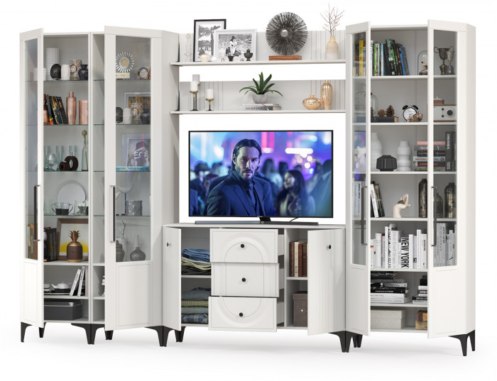 Валенсия Гостиная № 107, ЛДСП белый шагрень/МДФ белый шагрень