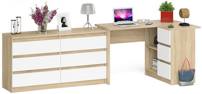 Мори компьютерный стол МС-16 правый + Комод МК1380.6, дуб сонома/белый