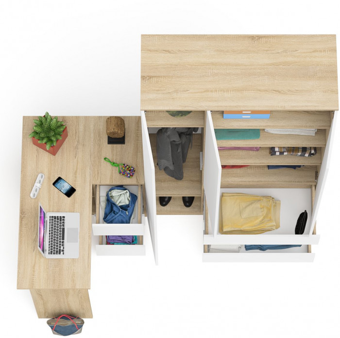 Мори компьютерный стол МС-16 правый + Шкаф МШ1200.1, дуб сонома/белый