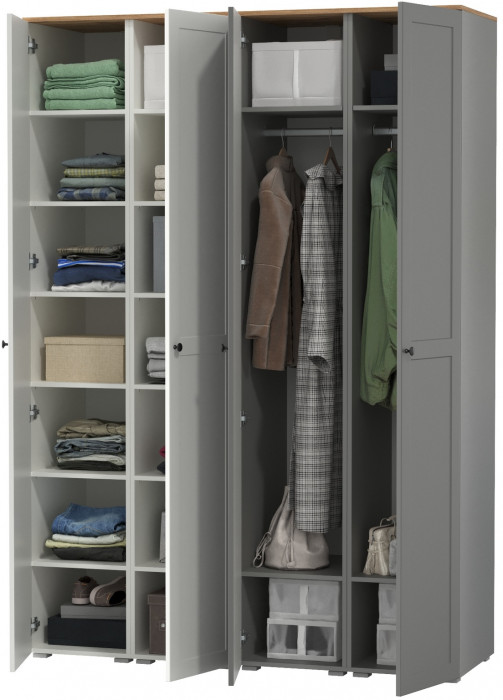 Остин 13.225 Шкаф-пенал 4 шт., белый шагрень/серый графит/дуб крафт золотой