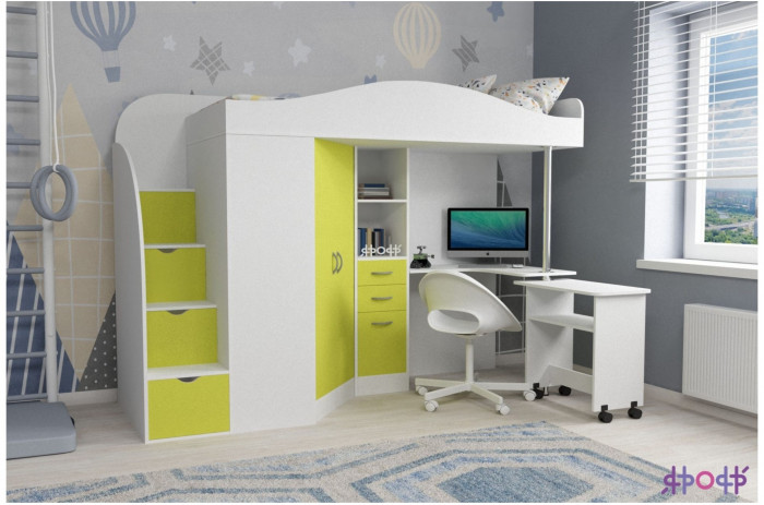 Кровать-чердак Юниор 4 (Ясень Анкор Темный/Оранжевый)