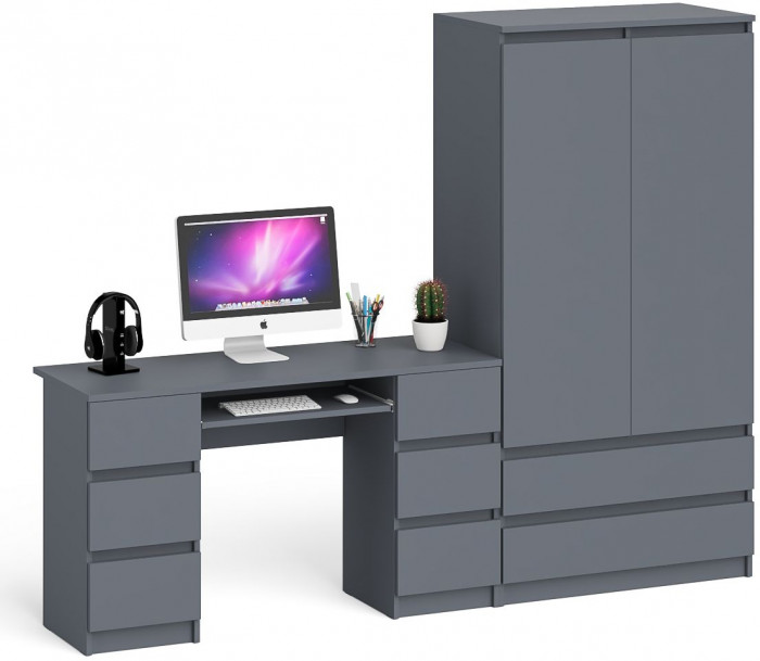 Мори Стол компьютерный МС-2 + Шкаф МШ900.1, цвет графит, ШхГхВ 225,8х50,4х179,6 см., универсальная сборка