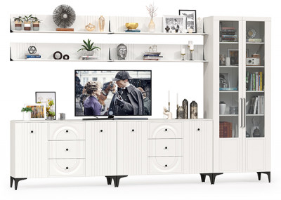 Валенсия Гостиная № 122, цвет ЛДСП белый шагрень/МДФ белый шагрень, ШхГхВ 350,4х38,4х225,2 см., универсальная сборка