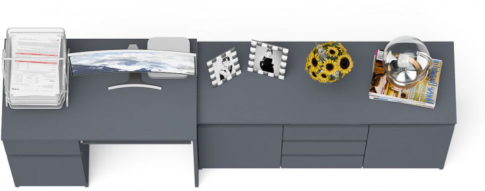 Мори Стол компьютерный МС-1 левый + Комод МК1200.3, цвет графит, ШхГхВ 210,4х50х76,6 см., выдвижной ящик слева, НЕ универсальная сборка