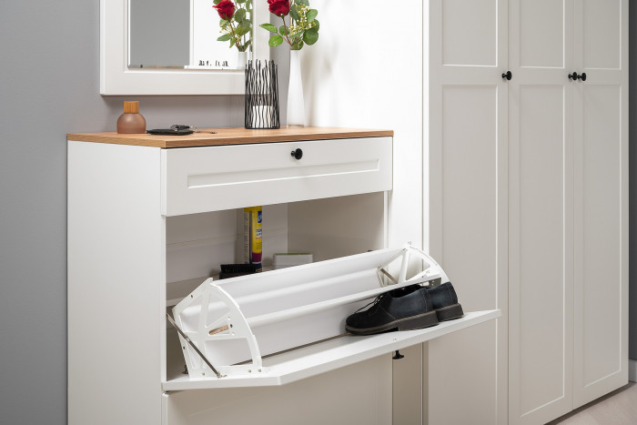 Остин 16.221 Комод + 16.121 Тумба для обуви, белый шагрень/дуб крафт золотой