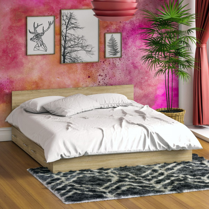 Стандарт Кровать с ящиками 1800, дуб сонома