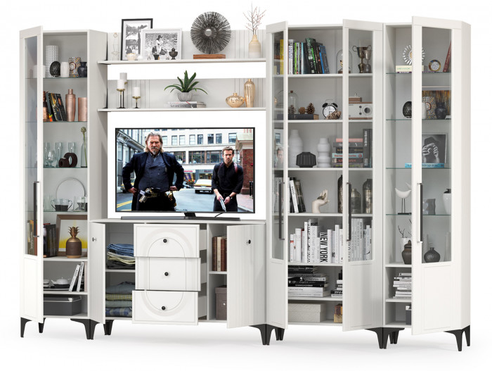 Валенсия Гостиная № 108, ЛДСП белый шагрень/МДФ белый шагрень