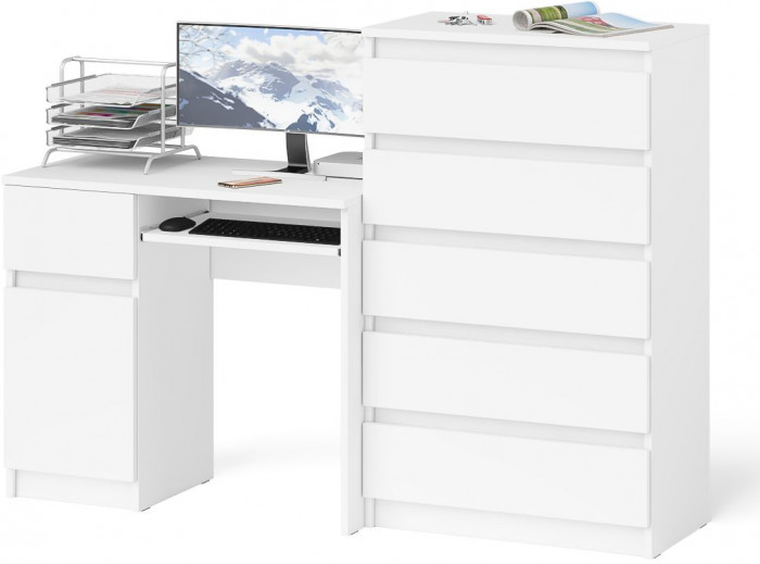Мори компьютерный стол МС-1 левый + Комод МК700.5, белый