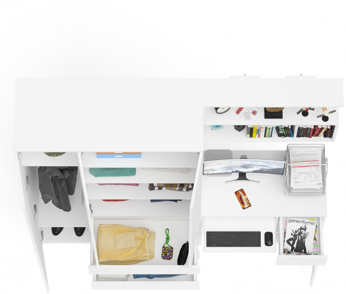 Мори компьютерный стол МС-1 правый + Шкаф МШ1200.1 + Полка 900, белый