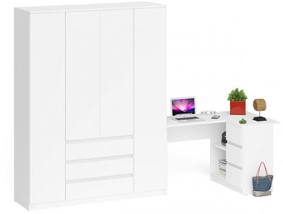Мори компьютерный стол МС-16 правый + Шкаф МШ1600.1, белый