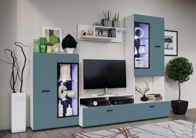 Гостиная Нэнси NEW Вариант №3 (Браш Блю, Белый)