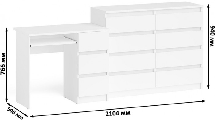 Мори компьютерный стол МС-6 правый + Комод МК1200.8, белый