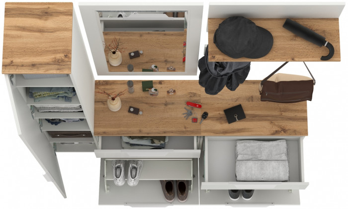 Октава Прихожая 44, белый шагрень/дуб крафт золотой/фасады МДФ белый шагрень