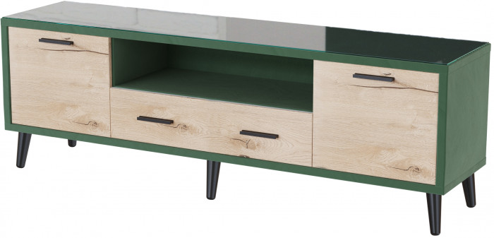Тумба ТВ интерьерная 1,6 Ланс изумруд/мдф дуб канадский