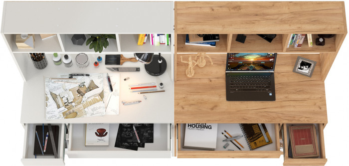 компьютерный стол Комфорт 12.77F + компьютерный стол Комфорт 12.77F, белый шагрень/дуб крафт золотой